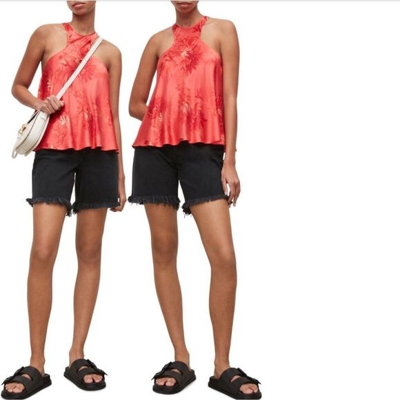 NEW ALLSAINTS PRINTED SILK BLEND TOP NWT Size 4 - Picture 2 of 9